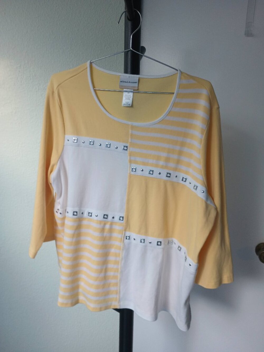 Alfred Dunner 2x Yellow Striped Embellished Tee Plus 22w/24w